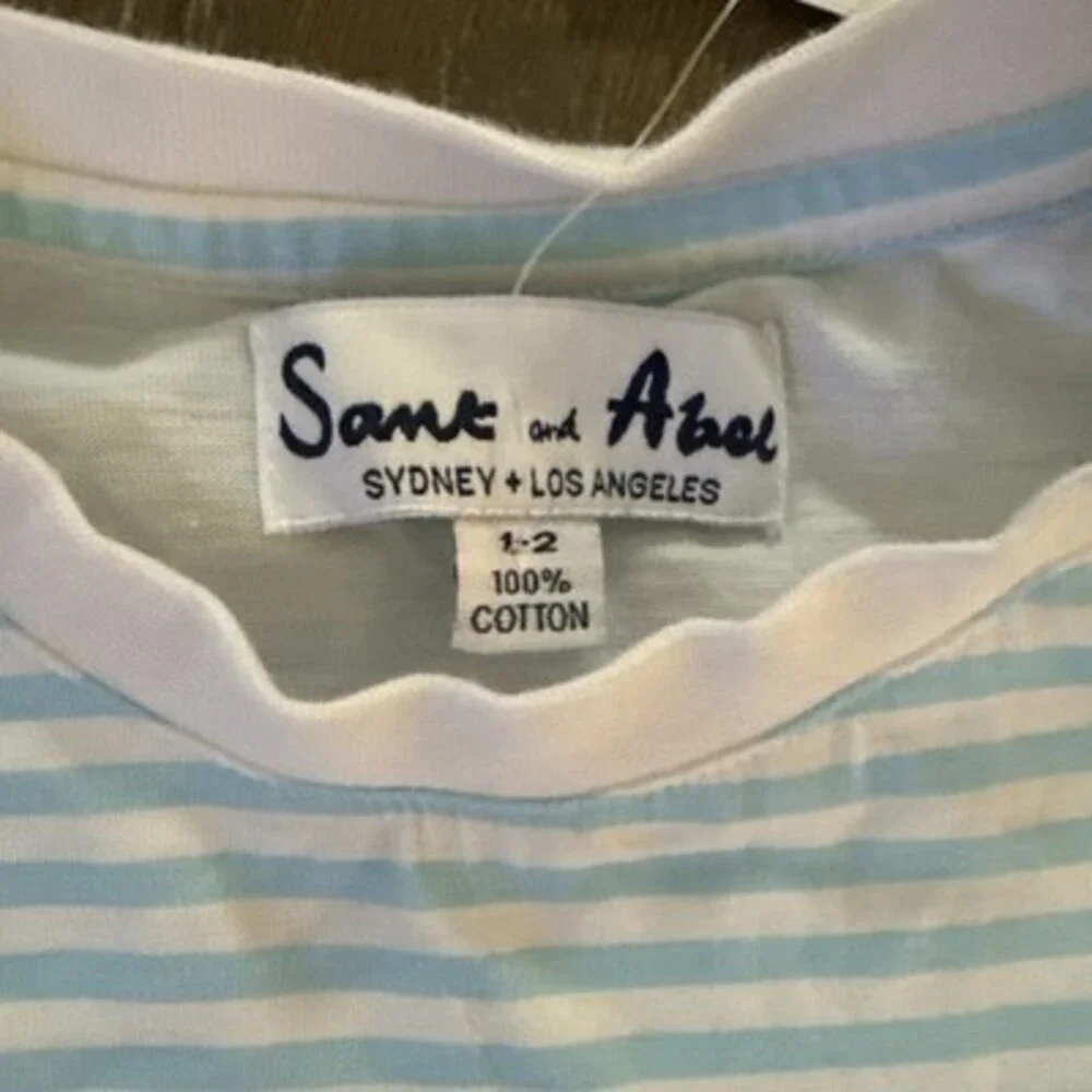 Sant And Abel 2 Pc White/blue Striped Short Pajama Set Sz 1-2 Toddler PJs NEW
